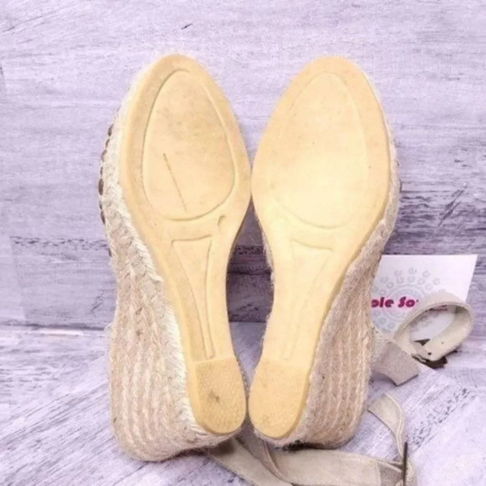 Apepazza Studded Ankle Wrap Espadrille Wedge Sandal Tan sz 38 Women's sz 8 - Picture 8 of 10